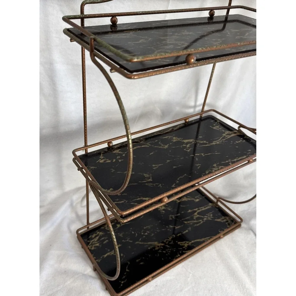 Vintage Metal Brass tone 3-Tier Shelf Stand MCM Wall  organizer 21x13
